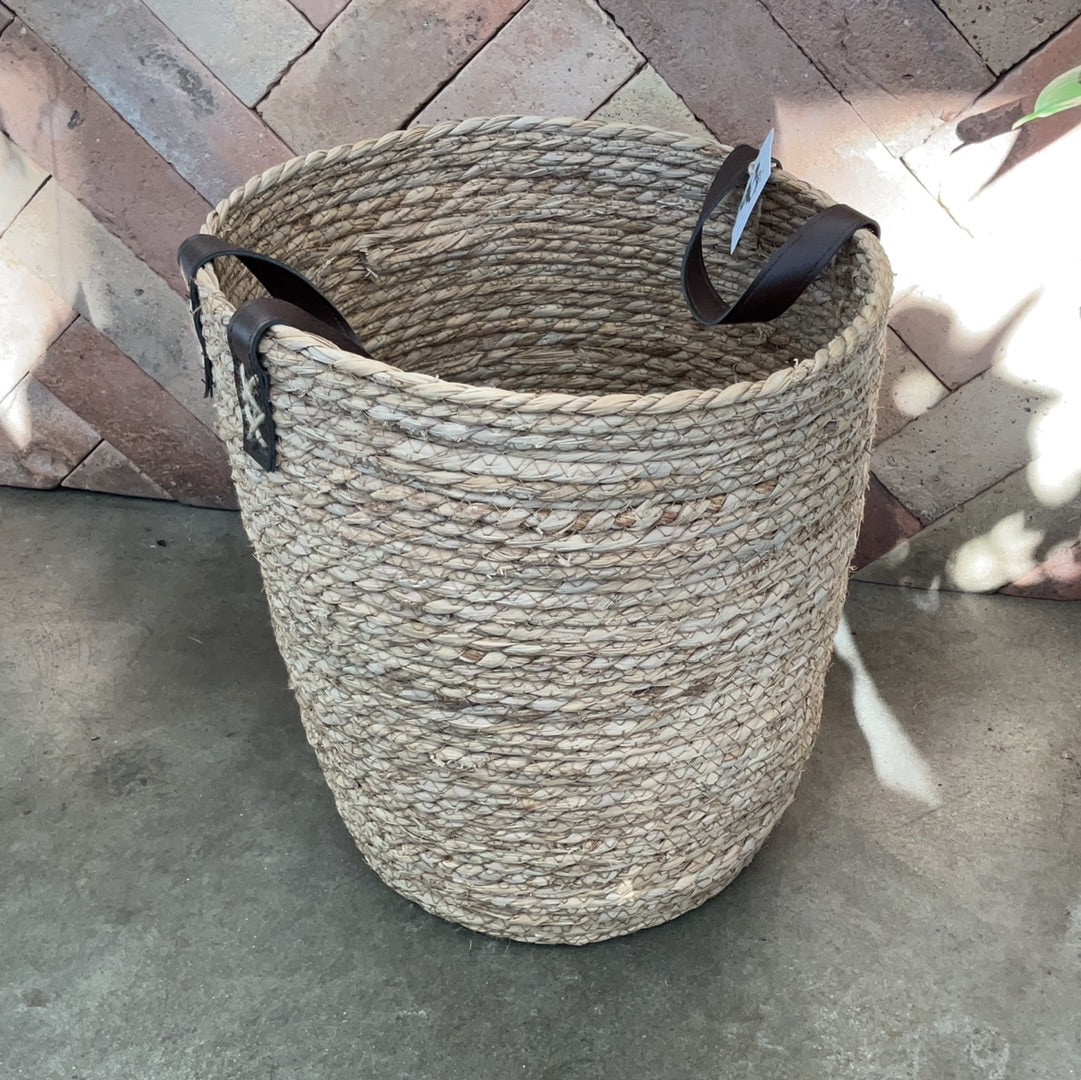 Rattan Basket with leather handles